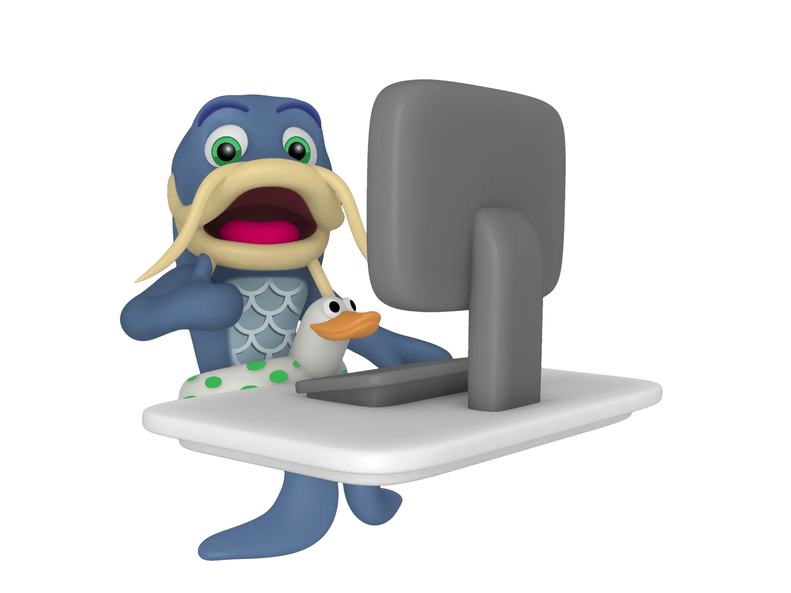 Vinnie de Meerval met een informatiebord